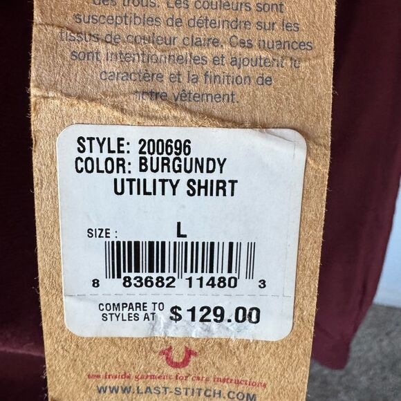 True Religion Utility Shirt Womens L Burgundy Long Sleeve Roll Tab Button Up NWT - Picture 9 of 11